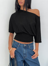 Dayten Off Shoulder Sheer Top Black