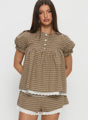 Chandelier Babydoll Top Brown Check