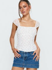 Orvena Square Neck Top White Floral