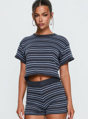 Arlynn Knit Cropped Crew Neck Top Blue Stripe