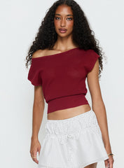 Cloud Tempo Boat Neck Cinched Knit Top Wine