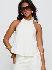 Aquaria Halter Linen Blend Top White