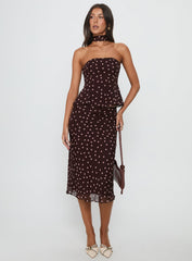 Sydni Scarf Detail Strapless Top Chocolate / Pink Polka Dot