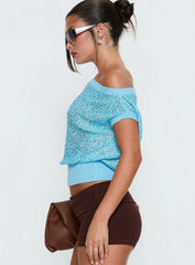 Marysa Sequin Knit Blouson Top Blue