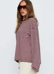 Settle Down Long Sleeve Top Pink / Brown Stripe