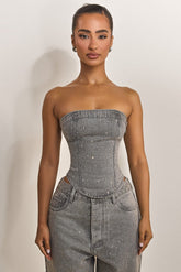 The Kai Rhinestone Corset in Grey