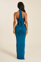 The Ella Halter Neck Corset Top in Atlantic Blue