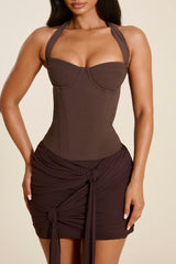 The Zadie Lace Up Corset Top in Brown