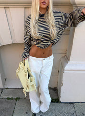 Bloom Long Sleeve Top Beige Stripe