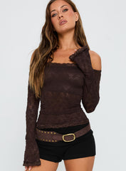 Mochapella Off The Shoulder Top Brown