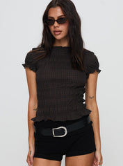 Romelle Shirred Top Black / Brown Plaid