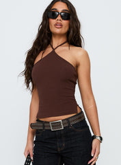 Baseline Halter Rib Top Chocolate