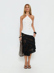 Bonanza Asymmetrical Halter Top White