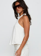 Aquaria Halter Linen Blend Top White