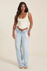 The Sandra Scoop Corset Vest Top in Cream