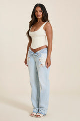 The Sandra Scoop Corset Vest Top in Cream