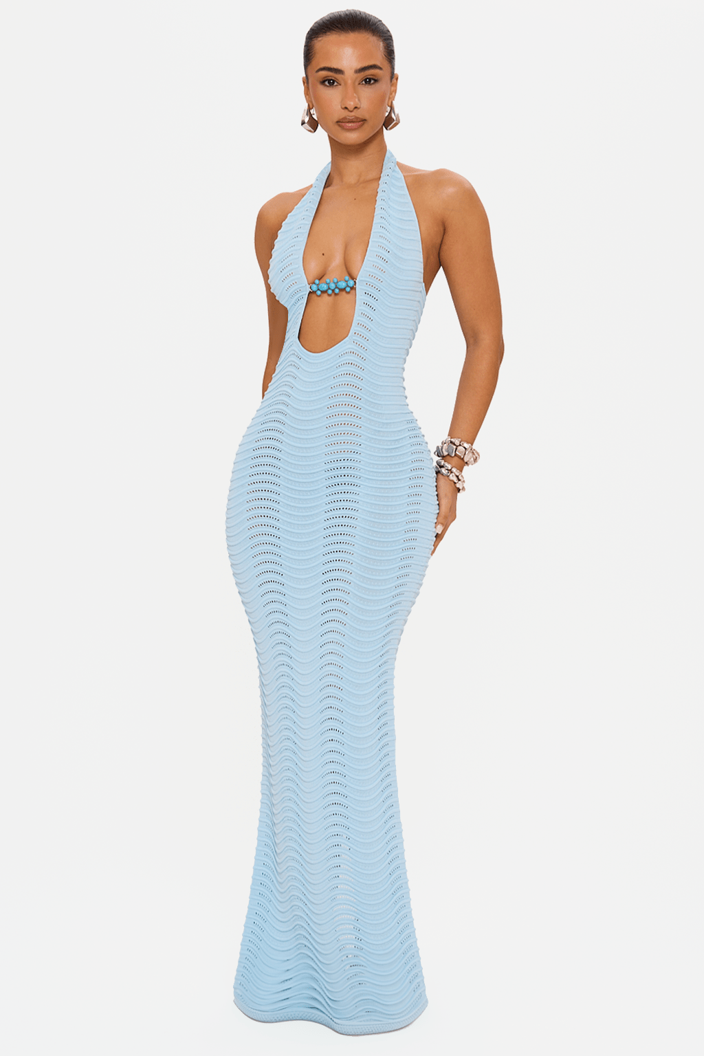 Azura Knit Maxi Dress in Blue