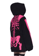 Baring It All Skeleton Hooded Sherpa Jacket - Pink